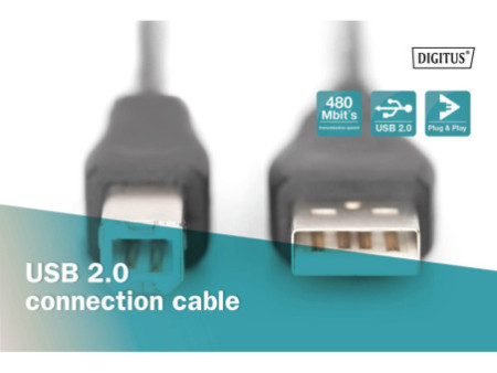 DIGITUS Câble de raccordement USB, USB-A - USB-B mâle, 1 m