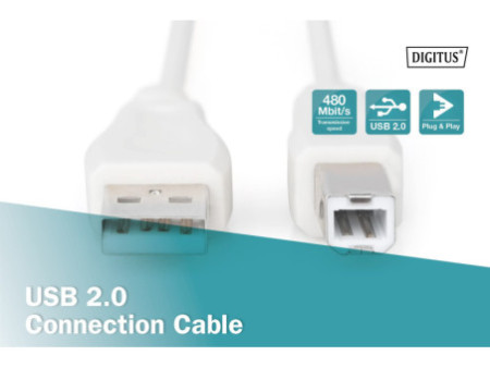 DIGITUS Câble de raccordement USB, fiche mâle USB-A - USB-B