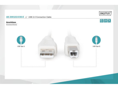 DIGITUS Câble de raccordement USB, fiche mâle USB-A - USB-B
