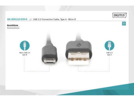 DIGITUS Câble de raccordement US 2.0, USB-A - USB-B micro