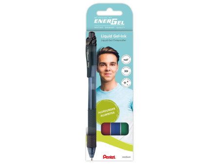 Pentel Roller encre gel liquide EnerGel-X BL107, étui de 4