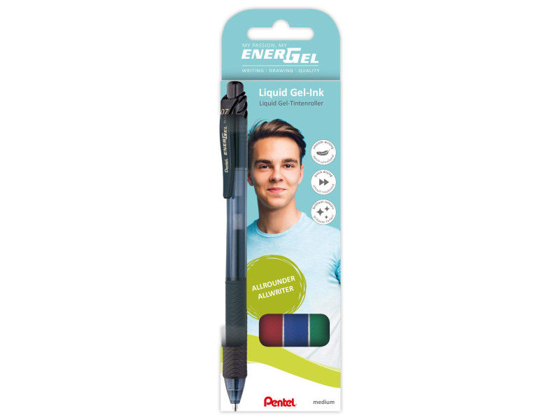 Pentel Roller encre gel liquide EnerGel-X BL107, étui de 4