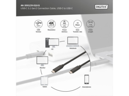 ASSMANN Câble de raccordement USB 3.1, USB-C - USB-C, 1,0 m
