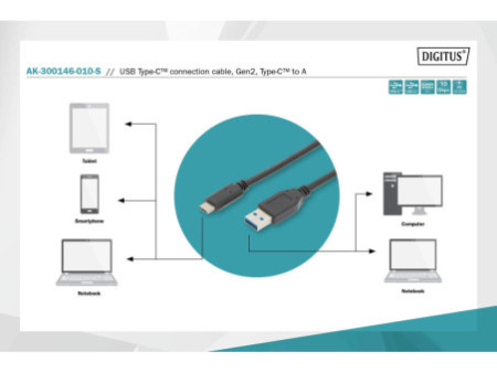 ASSMANN Câble de raccordement USB 3.1, USB-C - USB-A, 1,0 m
