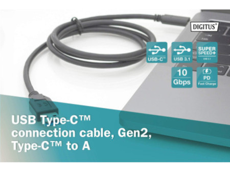 ASSMANN Câble de raccordement USB 3.1, USB-C - USB-A, 1,0 m
