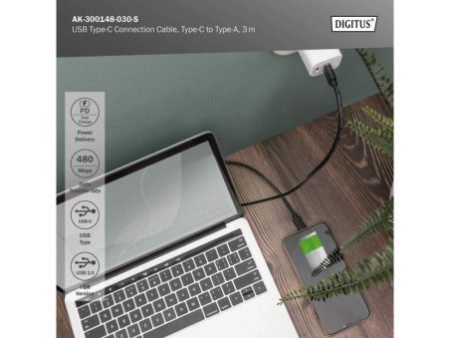 ASSMANN Câble de raccordement USB 2.0, USB-C - USB-A, 3,0 m