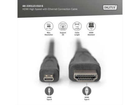 DIGITUS Câble High Speed, HDMI-A - HDMI-D micro