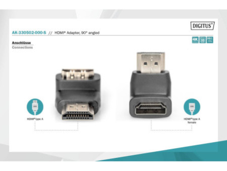 DIGITUS Adaptateur HDMI courbé à 90 degrés, HDMI-A