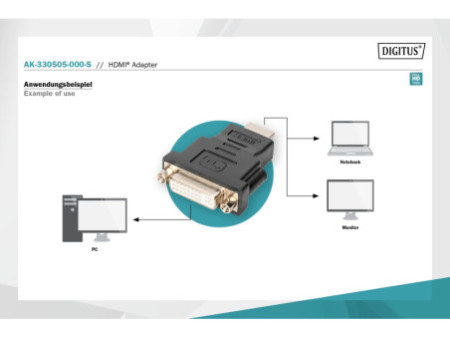 DIGITUS Adaptateur HDMI, HDMI-A - DVI-I, noir