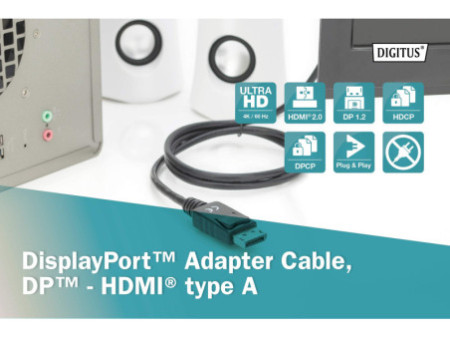 DIGITUS Câble d'adaptateur DisplayPort 1.2, DP - HDMI-A, 3 m