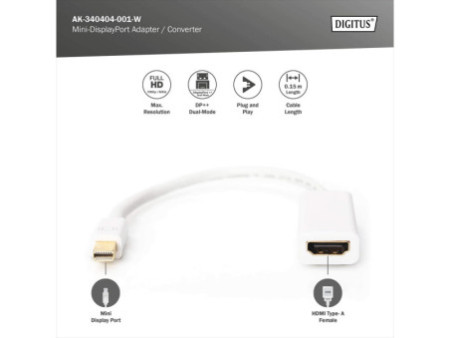 DIGITUS Adaptateur DisplayPort 1.1a, mDP - HDMI-A, 0,15 m