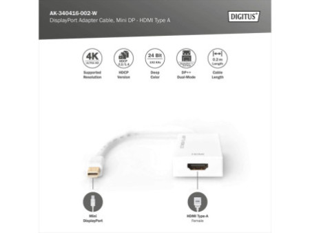 DIGITUS Adaptateur DisplayPort 1.2, mDP - HDMI-I, 0,2 m