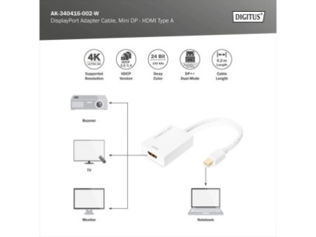 DIGITUS Adaptateur DisplayPort 1.2, mDP - HDMI-I, 0,2 m