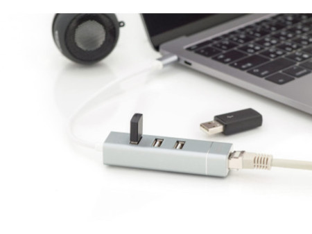 DIGITUS adaptateur USB 2.0 vers Fast Ethernet, 3 ports USB