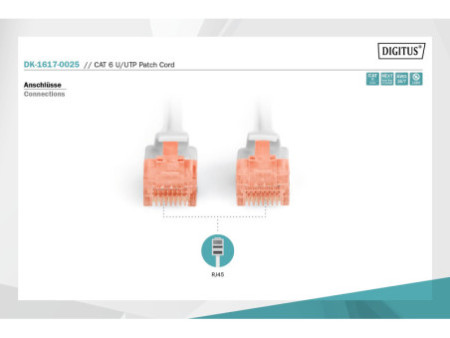 DIGITUS Câble de brassage, Cat. 6, U/UTP, 0,25 m, gris
