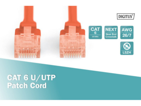 DIGITUS Câble patch, Cat. 6, U/UTP, 0,25 m, rouge