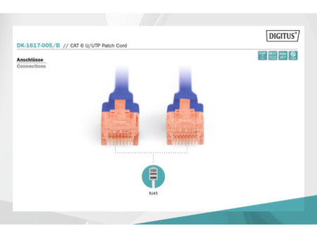 DIGITUS Câble de brassage, Cat. 6, U/UTP, 0,5 m, bleu