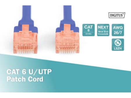 DIGITUS Câble de brassage, Cat. 6, U/UTP, 1,0 m, bleu