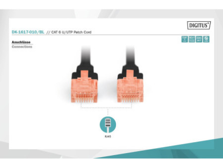 DIGITUS Câble patch, Cat. 6, U/UTP, 1,0 m, noir