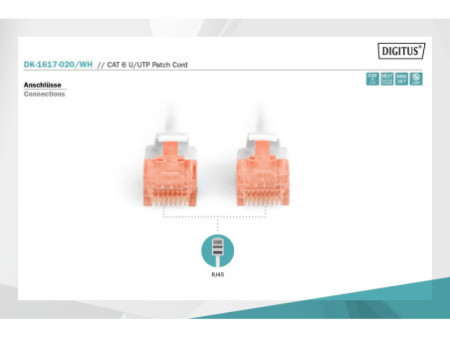 DIGITUS Câble de brassage, Cat. 6, U/UTP, 2,0 m, blanc