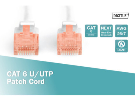 DIGITUS Câble de brassage, Cat. 6, U/UTP, 10,0 m, blanc