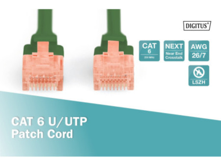 DIGITUS Câble de brassage, Cat. 6, U/UTP, 1,0 m, vert