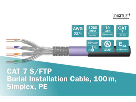 DIGITUS Câble d'installation, Cat.7, S/FTP, 100 m couronne