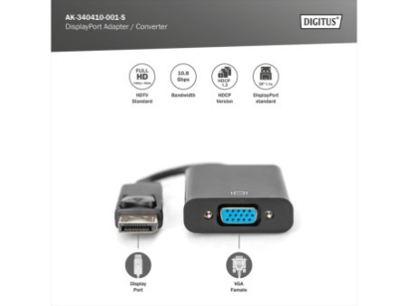 DIGITUS Câble adaptateur, DisplayPort - HD15, 0,15 m, noir