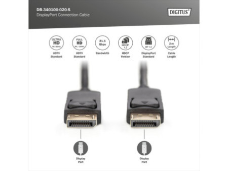 DIGITUS Câble de raccordement DisplayPort 1.2, 2,0 m, noir