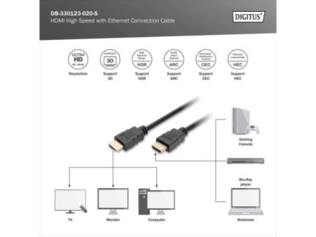 DIGITUS Câble de raccordement High Speed, HDMI-A-HDMI-A, 2 m