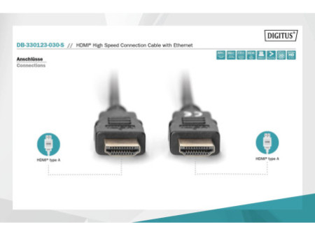 DIGITUS Câble de raccordement High Speed, HDMI-A-HDMI-A, 3 m