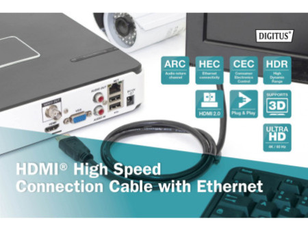 DIGITUS Câble de raccordement High Speed, HDMI-A-HDMI-A, 3 m