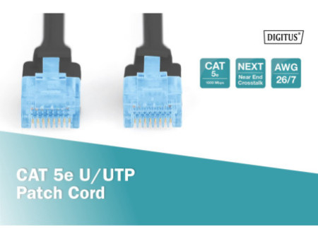 DIGITUS Câble patch Cat. 5e, U/UTP, 0,5 m, noir