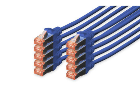 DIGITUS Câble de brassage Cat.6, S/FTP, 0,25 m, par 10, bleu
