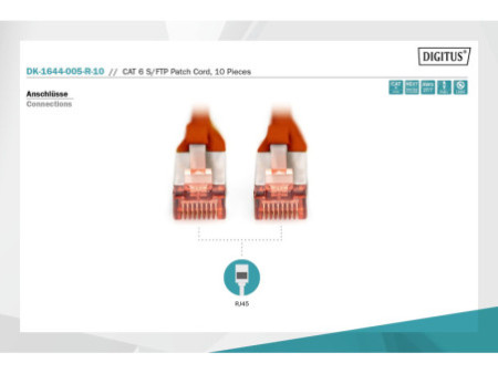 DIGITUS Câble de brassage Cat.6, S/FTP, 0,50m, par 10, rouge