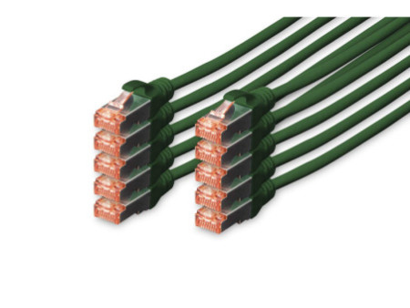 DIGITUS Câble de brassage Cat.6, S/FTP, 1,0 m, par 10, vert