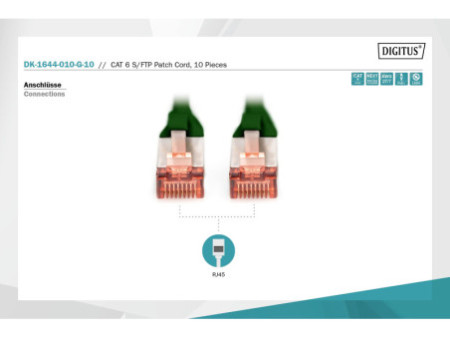 DIGITUS Câble de brassage Cat.6, S/FTP, 1,0 m, par 10, vert
