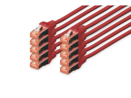 DIGITUS Câble de brassage Cat.6, S/FTP, 1,0 m, par 10, rouge