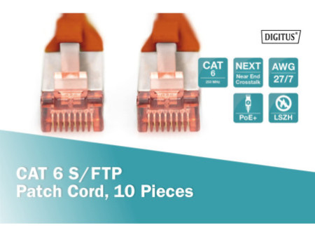 DIGITUS Câble de brassage Cat.6, S/FTP, 2,0 m, par 10, rouge