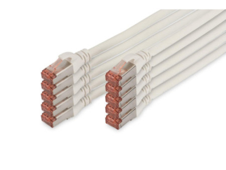DIGITUS Câble de brassage Cat. 6, S/FTP, 2,0m, par 10, blanc