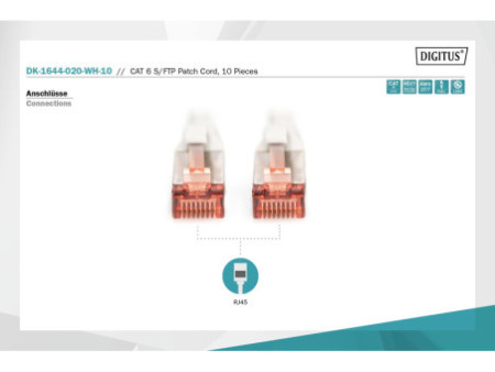 DIGITUS Câble de brassage Cat. 6, S/FTP, 2,0m, par 10, blanc