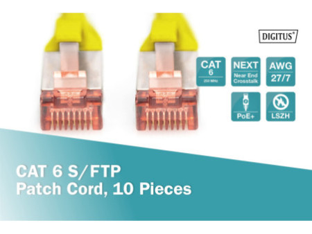 DIGITUS Câble de brassage Cat.6, S/FTP, 2,0 m, par 10, jaune