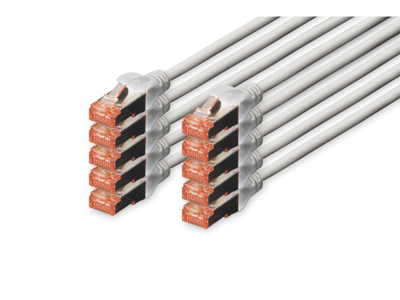 DIGITUS Câble de brassage Cat.6, S/FTP, 3,0 m, par 10, gris