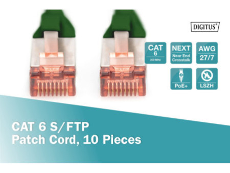 DIGITUS Câble de brassage Cat.6, S/FTP, 3,0 m, par 10, vert