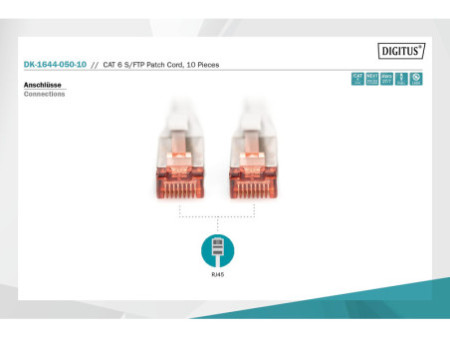 DIGITUS Câble de brassage Cat.6, S/FTP, 5,0 m, par 10, gris