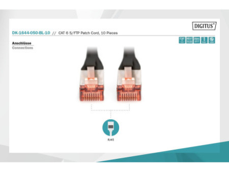 DIGITUS Câble de brassage Cat.6, S/FTP, 5,0 m, par 10, noir