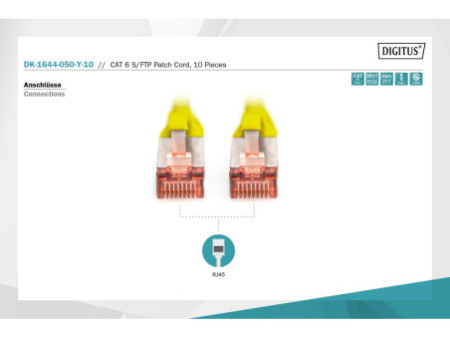 DIGITUS Câble de brassage Cat.6, S/FTP, 5,0 m, par 10, jaune