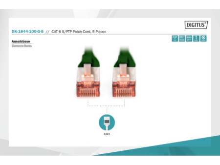 DIGITUS Câble patch Cat. 6, S/FTP, 10,0 m, set de 5, vert