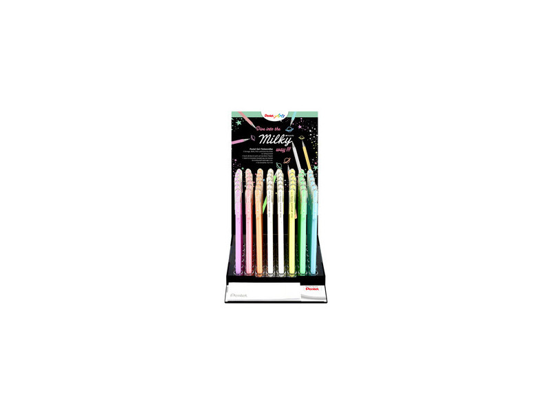 Pentel Stylo roller à encre gel Hybrid Milky, présentoir