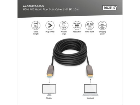 DIGITUS Câble de fibre optique hybride HDMI AOC, UHD8K, 10 m